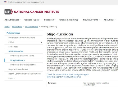 Oligo Fucoidan listed in U.S. National Cancer Institute Dictionary